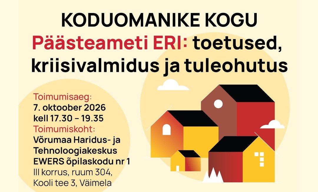 Võrumaa Omavalitsuste Liit kutsub koostöös Võrumaa Arenduskeskuse ja Päästeametiga osalema korteriühistutele ja KOV spetsialistidele mõeldud infopäeval, kus kõn